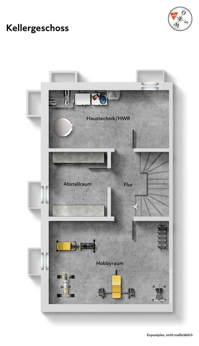 Grundriss UG möbliert